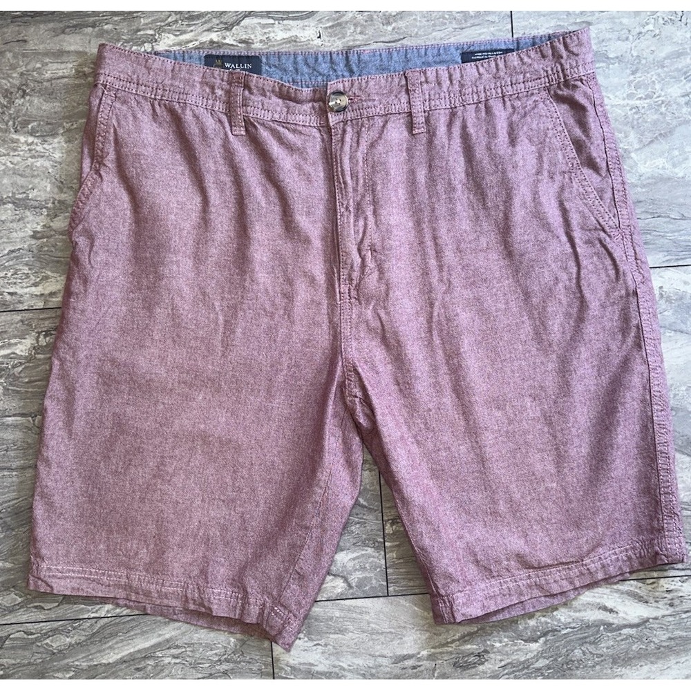 Wallin & Bros Shorts Mens Size 38 Red Weathered Broken In Bermuda Flat Front